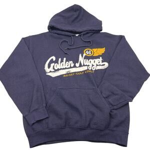 Golden Nugget Casino Mens Navy Cotton Blend Logo Lounge Pullover Hoodie Sz M